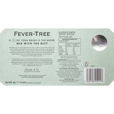 Fever-tree Elderflower Tonic Cans 150ml X 8 Pack