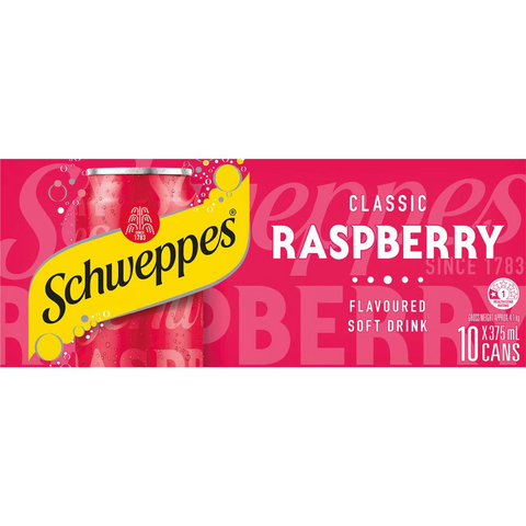 Schweppes Traditional Raspberry Soft Drink Cans Multipack 375ml X 10 Pack