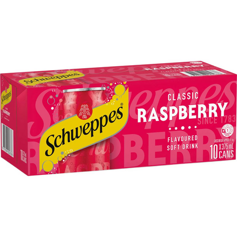 Schweppes Traditional Raspberry Soft Drink Cans Multipack 375ml X 10 Pack