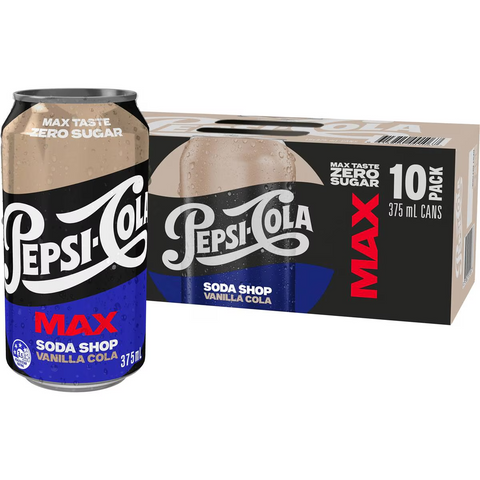 Pepsi Max No Sugar Vanilla Cola Soft Drink Cans Multipack 375ml X 10 Pack