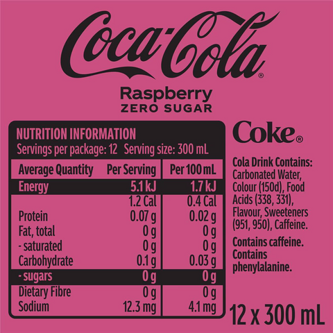 Coca - Cola Raspberry Zero Sugar Bottles 300ml X 12 Pack