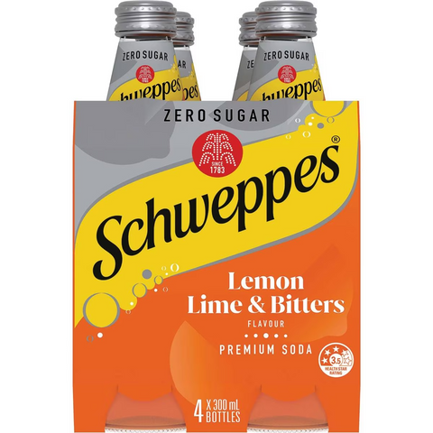 Schweppes Zero Sugar Classic Mixers Lemon Lime Bitters Soft Drink 300ml X 4 Pack