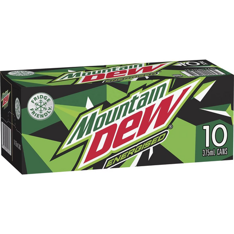 Mountain Dew Energised Soft Drink Multipack Cans 375ml X 10 Pack