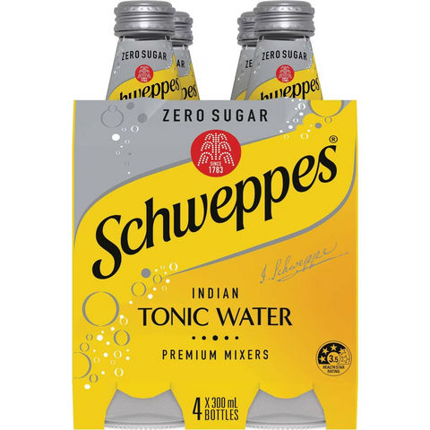 Schweppes Zero Sugar Mixers Indian Tonic Water Bottles Multipack 300ml X 4