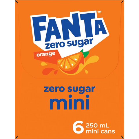 Fanta Orange Zero Sugar Soft Drink Mini Cans 250ml X 6 Pack