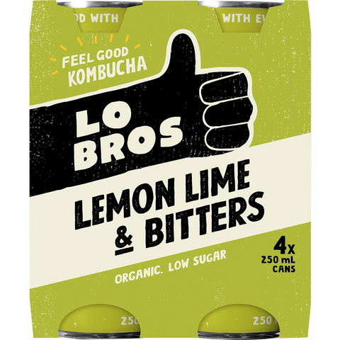 Lo Bros Kombucha Soda Lemon Lime & Bitters 4 X250ml