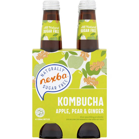 Nexba Apple, Pear & Ginger Sugar-free Kombucha 330ml X 4 Pack