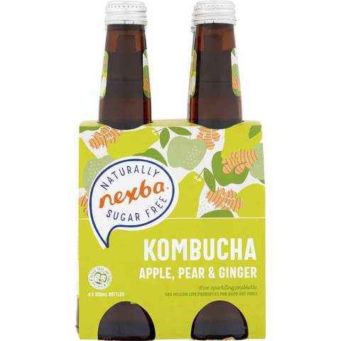 Nexba Apple, Pear & Ginger Sugar-free Kombucha 330ml X 4 Pack