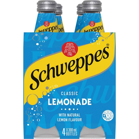 Schweppes Lemonade Soft Drink Bottle Glass Multipack 300ml X 4 Pack