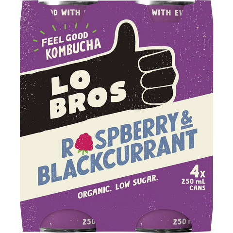 Lo Bros Kombucha Raspberry & Blackcurrant 250ml X 4 Pack