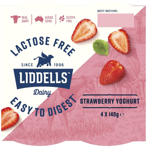 Liddells Lactose Free Yoghurt Strawberry 140g X 4 Pack