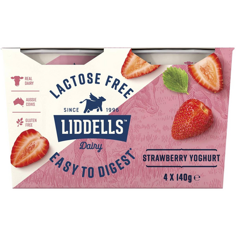 Liddells Lactose Free Yoghurt Strawberry 140g X 4 Pack