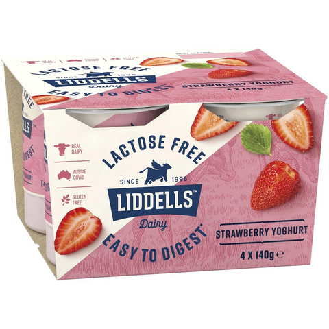 Liddells Lactose Free Yoghurt Strawberry 140g X 4 Pack