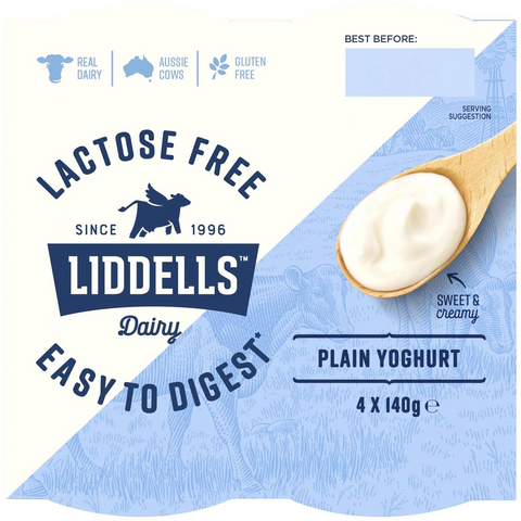 Liddells Lactose Free Yoghurt Plain 140g X 4 Pack