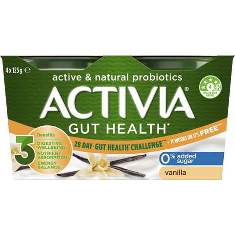 Activia Danone Probiotic Yoghurt No Added Sugar Vanilla 125g X 4 Pack