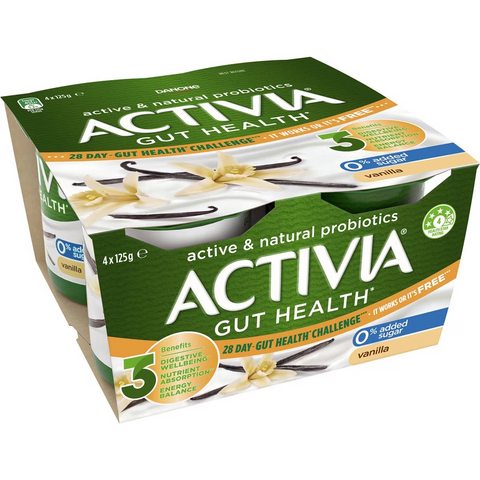 Activia Danone Probiotic Yoghurt No Added Sugar Vanilla 125g X 4 Pack