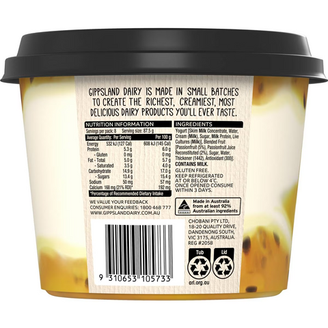 Gippsland Dairy Twist Yoghurt Passionfruit 700g