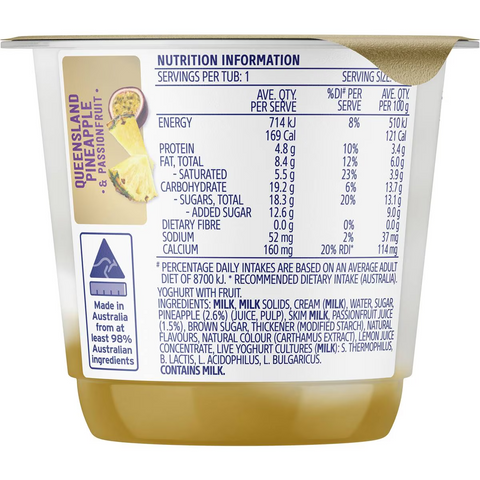 Dairy Farmers Thick & Creamy Pineapple & Passionfruit Yoghurt 140g