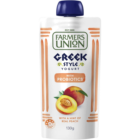 Farmers Union Greek Style Yoghurt Pouch Peach 130g