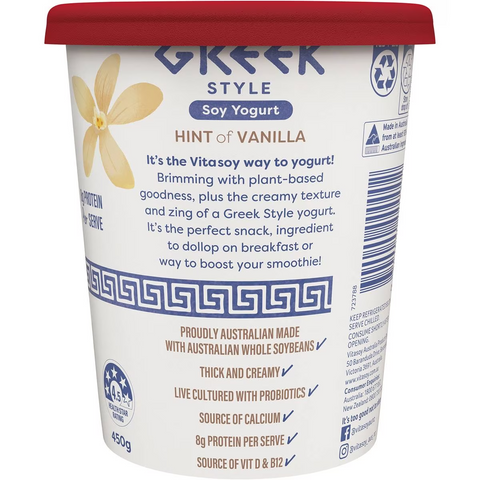 Vitasoy Greek Style Soy Yogurt Hint Of Vanilla 450g