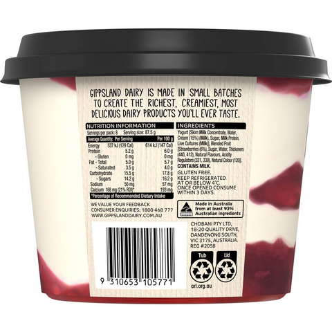 Gippsland Dairy Twist Yoghurt Strawberries & Cream 700g