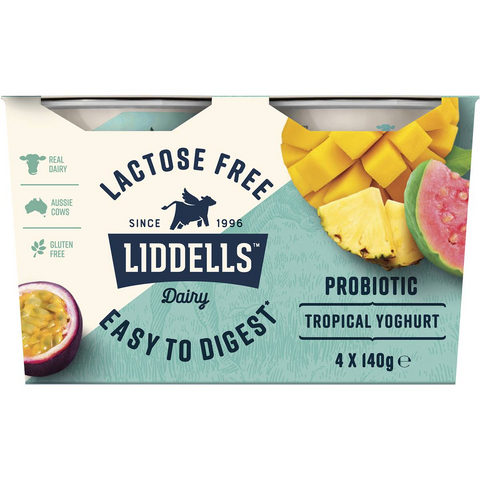 Liddells Lactose Free Probiotic Yoghurt Tropical 140g X 4 Pack