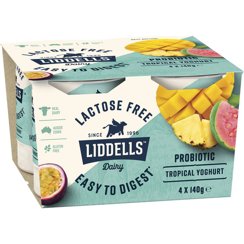 Liddells Lactose Free Probiotic Yoghurt Tropical 140g X 4 Pack