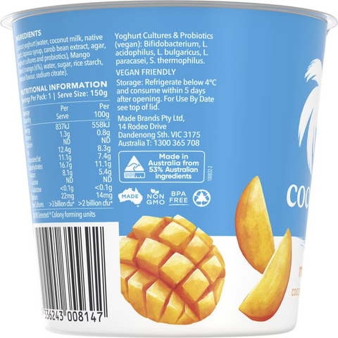 Cocobella Dairy Free Coconut Yoghurt Mango 150g