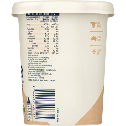 Liddells Lactose Free Probiotic Yoghurt Vanilla Bean 700g