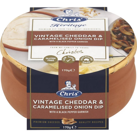 Chris' Heritage Dips Vintage Cheddar & Caramelised Onion Cheese 170g