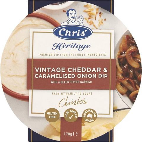 Chris' Heritage Dips Vintage Cheddar & Caramelised Onion Cheese 170g