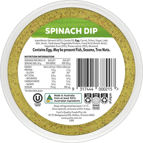 Yumi's Creamed Spinach Dip 200g