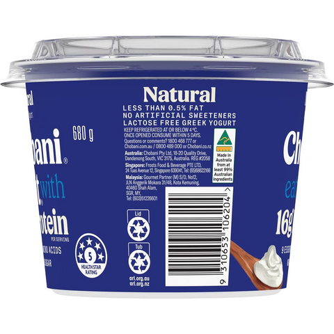 Chobani Fit Natural Greek Yogurt 680g