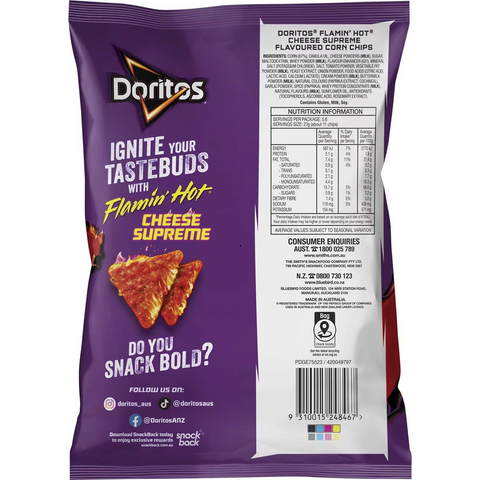 Doritos Corn Chips Cheese Supreme Flaming Hot 150g