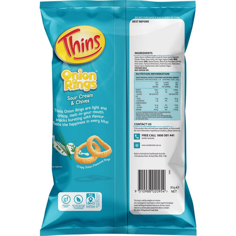 Thins Onion Rings Sour Cream & Chives 85g