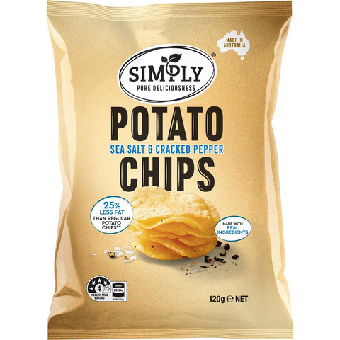 Simply Sea Salt & Cracked Pepper 25% Less Fat Potato Chips 120g