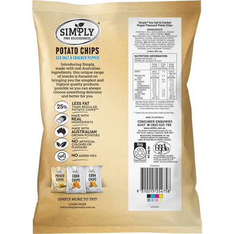 Simply Sea Salt & Cracked Pepper 25% Less Fat Potato Chips 120g