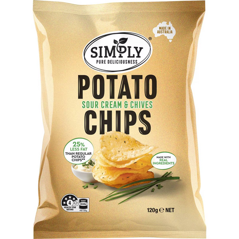 Simply Sour Cream & Chives 25% Less Fat Potato Chips Share Pack 120g