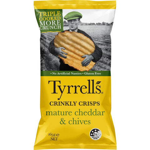 Tyrrell's Crinkly Chips Mature Cheddar & Chives 165g