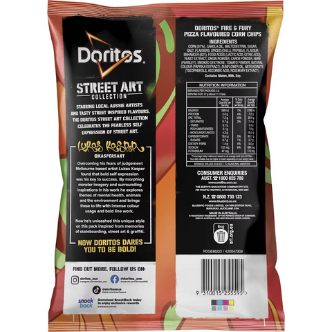 Doritos Street Art Fire & Fury Pizza Corn Chips Share Pack 150g