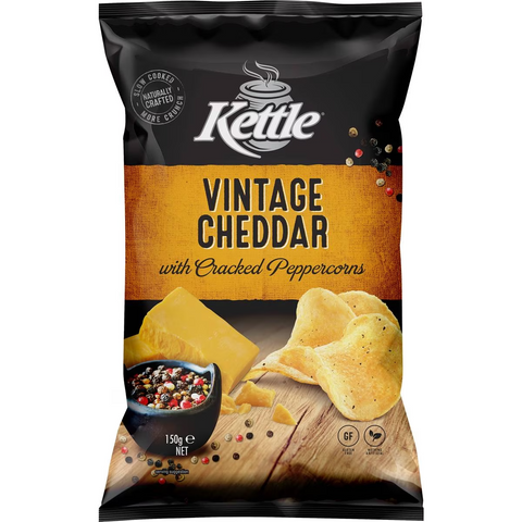 Kettle Vintage Cheddar With Cracked Peppercorns Chips 150g