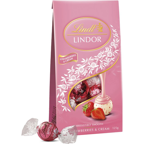 Lindt Lindor Strawberries & Cream White Chocolate Bag 125g