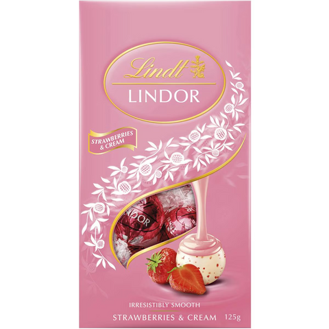 Lindt Lindor Strawberries & Cream White Chocolate Bag 125g