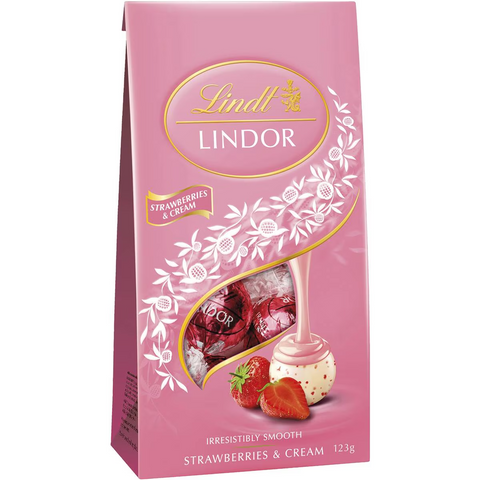 Lindt Lindor Strawberries & Cream White Chocolate Bag 125g