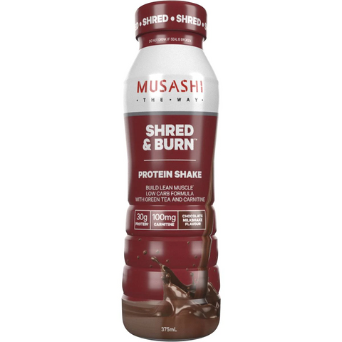 Musashi Shred & Burn Protein Shake Chocolate Milkshake, Low Carb, 375ml