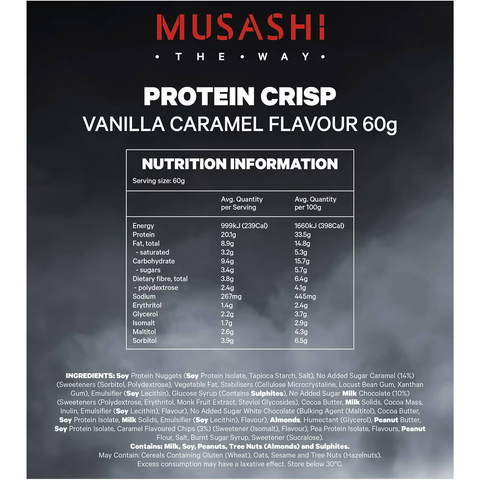 Musashi Crisp Protein Bar Vanilla Caramel, 60g