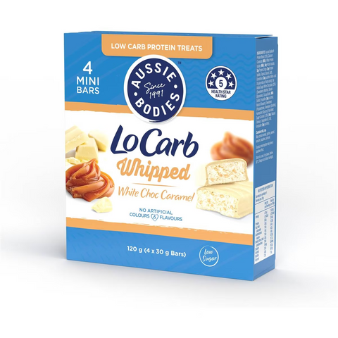 Aussie Bodies Lo Carb Whipped White Choc Caramel Bars 4 Pack