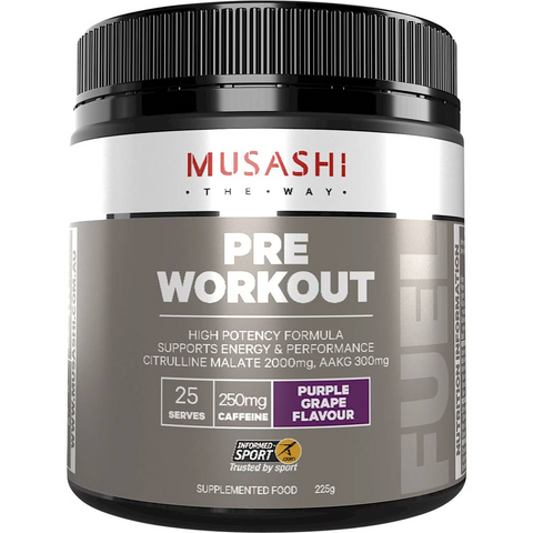 Musashi Pre Workout Powder Purple Grape, 25 Serves 225g