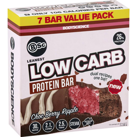 Bsc Body Science Leanest Low Carb High Protein Bar Multipack Chocberry Ripple