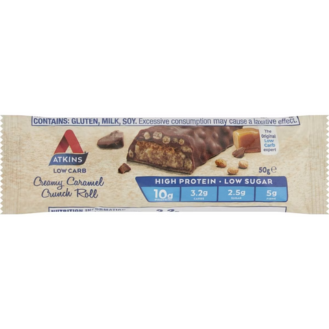 Atkins Low Carb Creamy Caramel Crunch Roll Snack Bar 50g